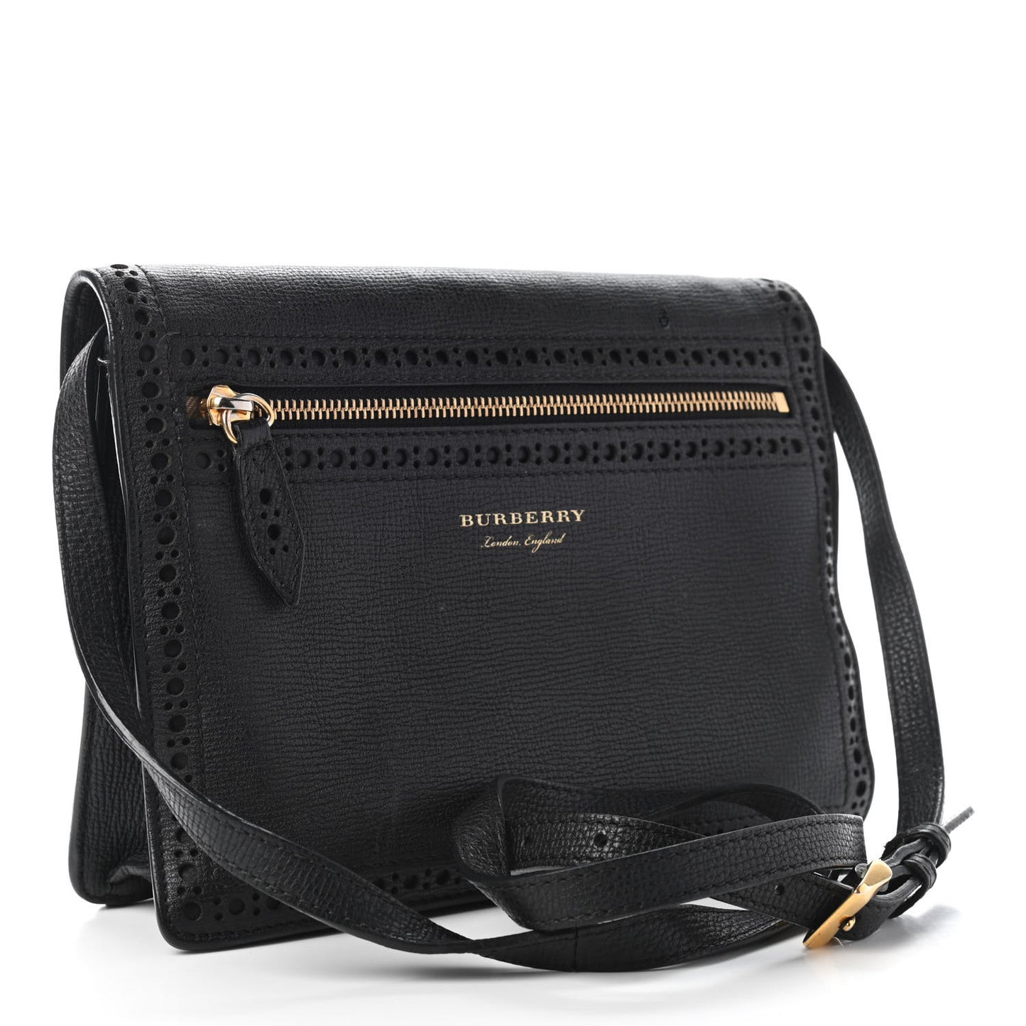 Grainy Calfskin Broguing Tassel Macken Crossbody Bag Black