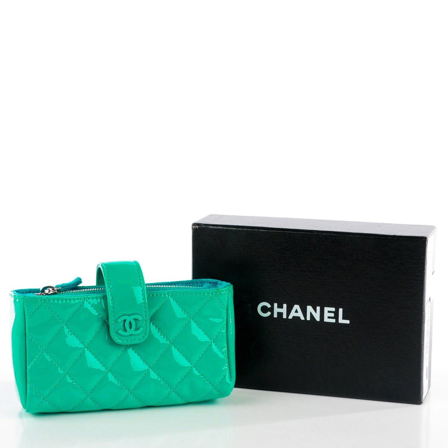 Patent Quilted Mini Phone Holder Clutch Green