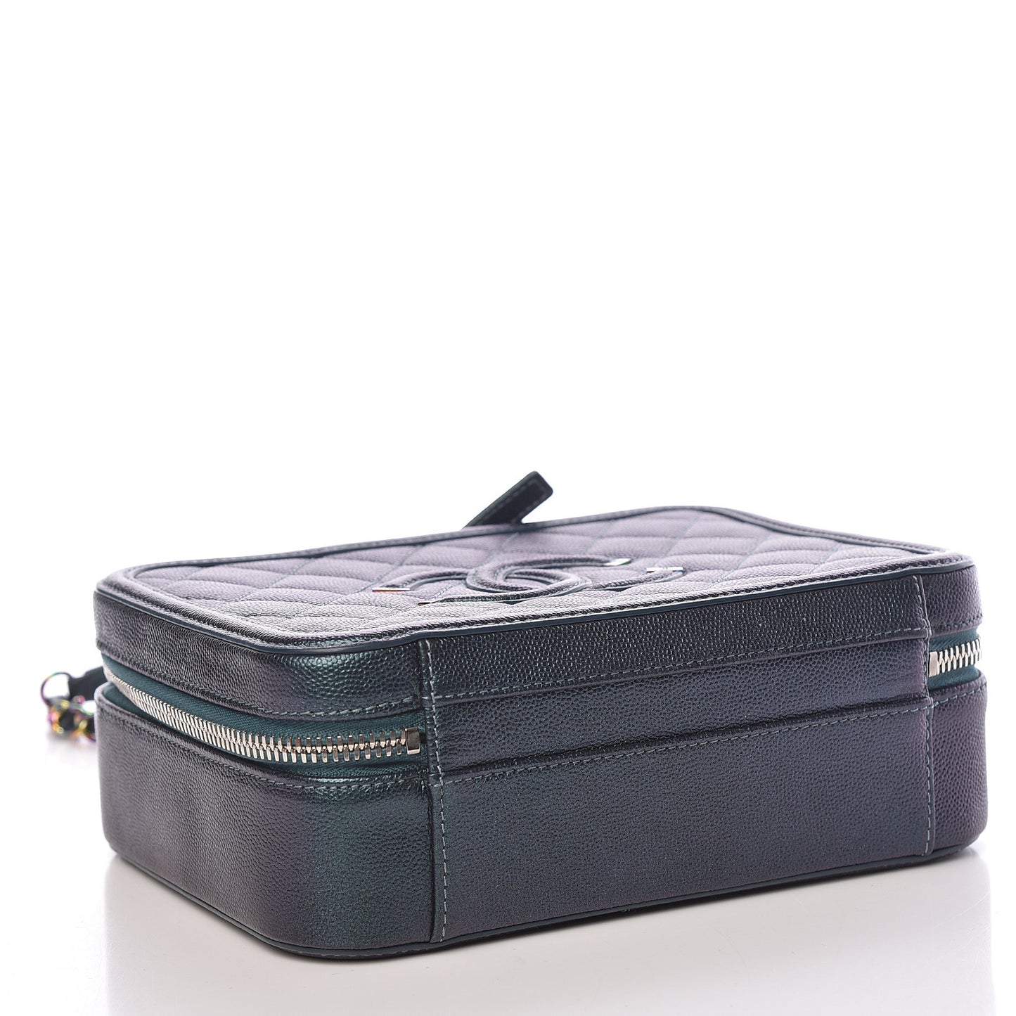 Iridescent Caviar Quilted Medium CC Filigree Vanity Case Dark Turquoise