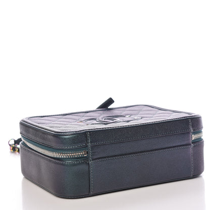 Chanel Iridescent Caviar Quilted Medium CC Filigree Vanity Case Dark Turquoise 4 of 15