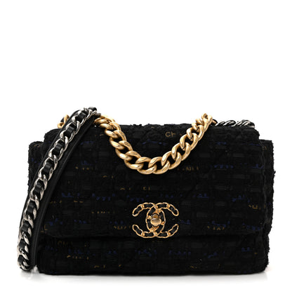 Chanel Tweed Quilted Medium Chanel 19 Flap Navy Blue Black 1 of 10