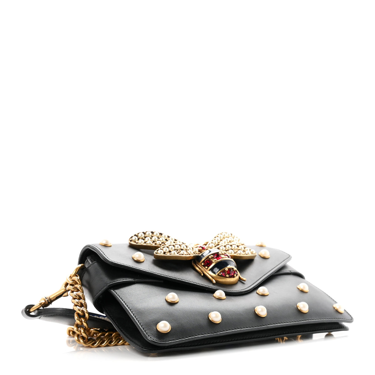 Gucci Nappa Pearl Studded Mini Queen Margaret Broadway Shoulder Bag Black 4 of 10