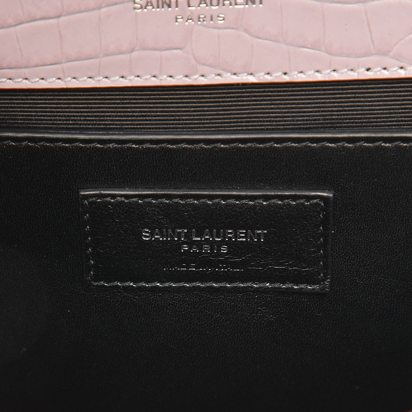 Calfskin Crocodile Embossed Medium Classic Monogram Kate Tassel Satchel Powder Pink