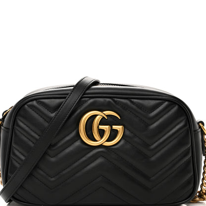 Gucci Calfskin Matelasse Small GG Marmont Chain Shoulder Bag Black 8 of 12