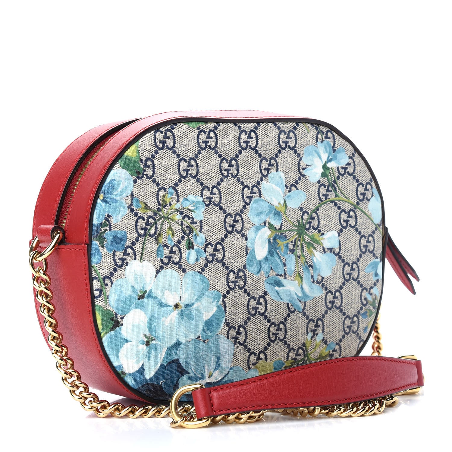 Gucci GG Supreme Monogram Blooms Mini Chain Shoulder Bag Beige Blue Navy Hibiscus Red 3 of 9