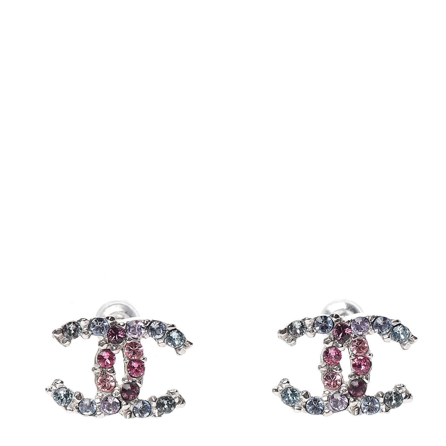 Chanel Crystal CC Earrings Silver Multicolor 1 of 5