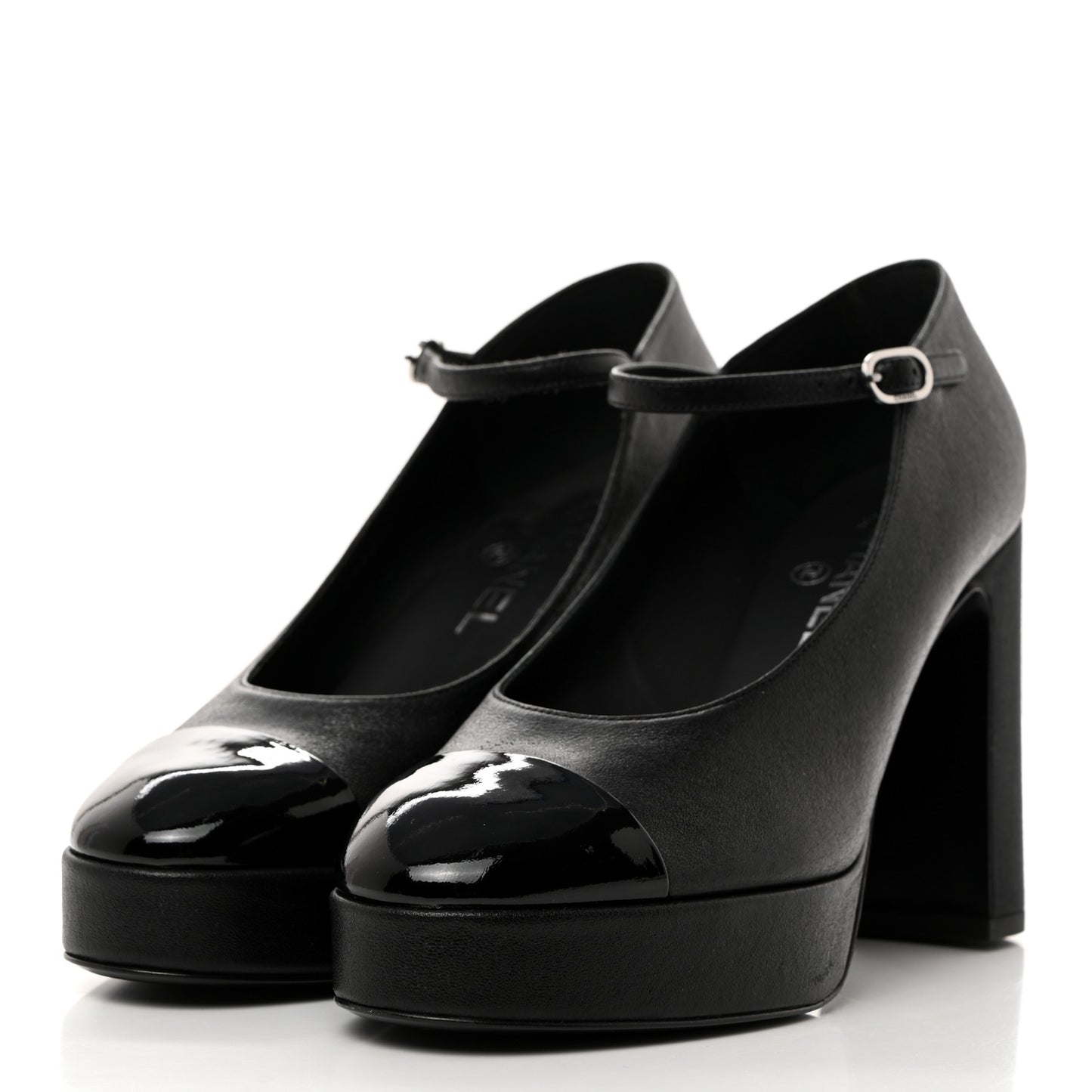 Lambskin Patent Cap Toe Mary Jane Platform Pumps 38.5 Black