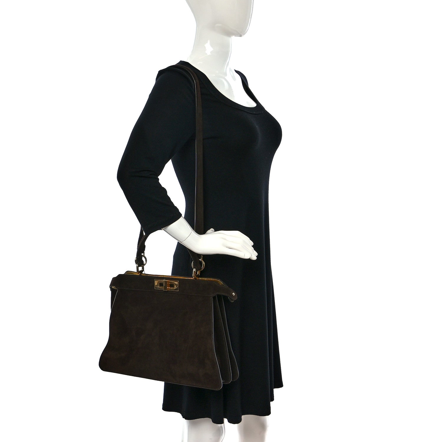 Fendi Suede Medium Peekaboo I See U Satchel Moresco Oro Chiaro 2 of 10