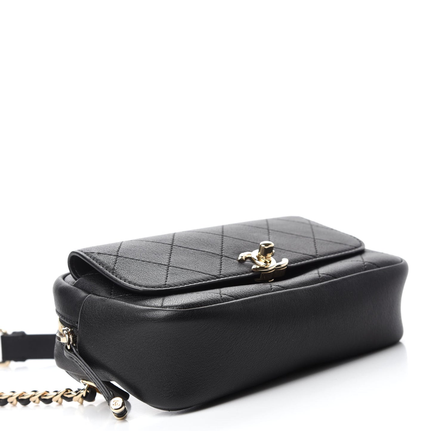 Calfskin Stitched Casual Trip Waist Bag Black