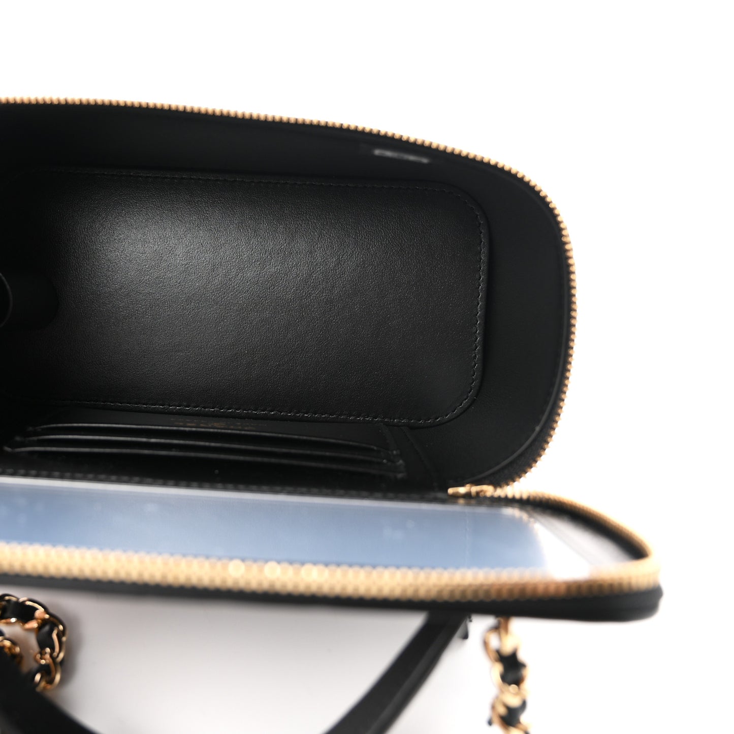 Calfskin Crocodile Embossed Crococo Small Top Handle Vanity Case With Chain Black