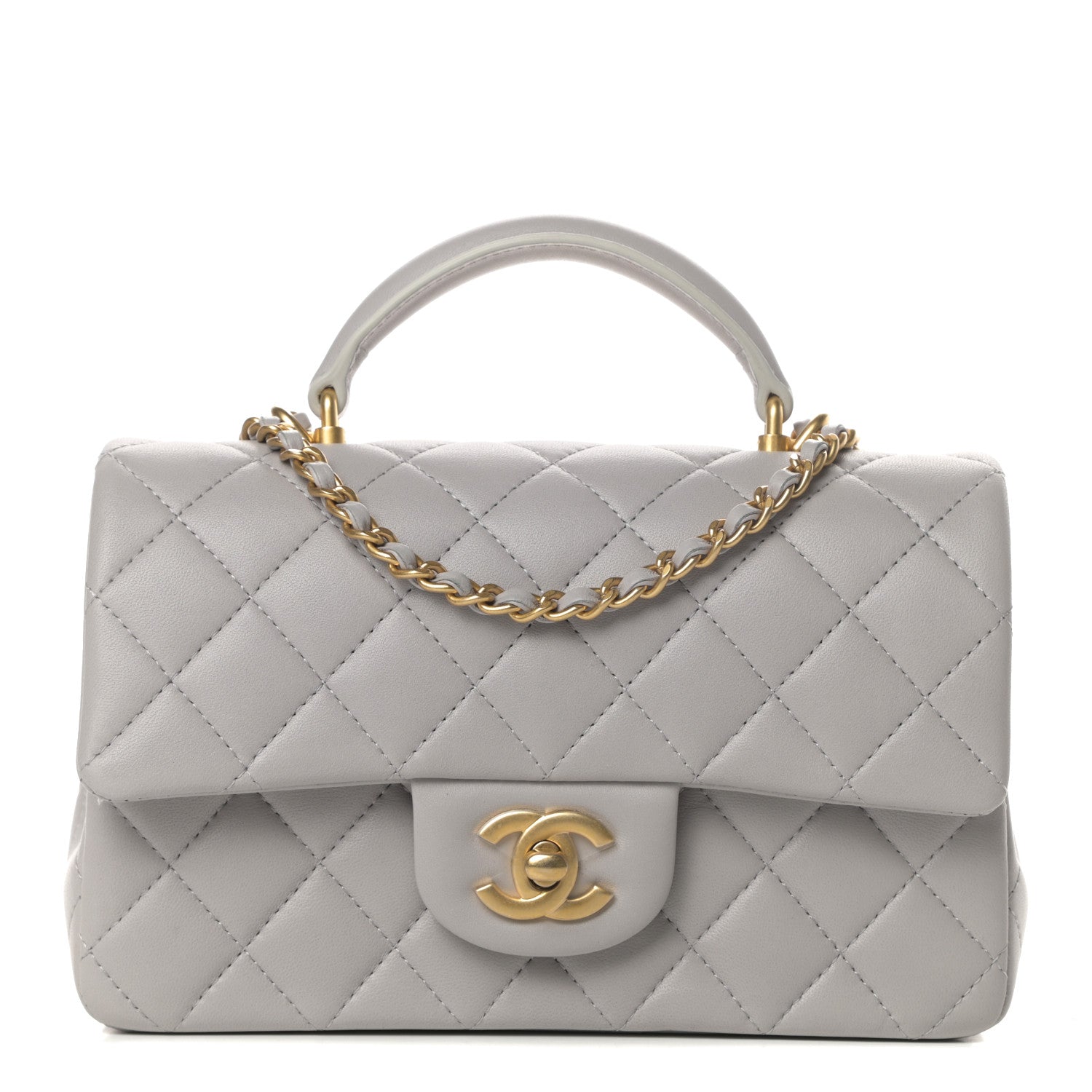 Chanel Lambskin Quilted Mini Top Handle Rectangular Flap Grey 1 of 12