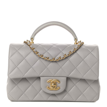 Chanel Lambskin Quilted Mini Top Handle Rectangular Flap Grey 1 of 12