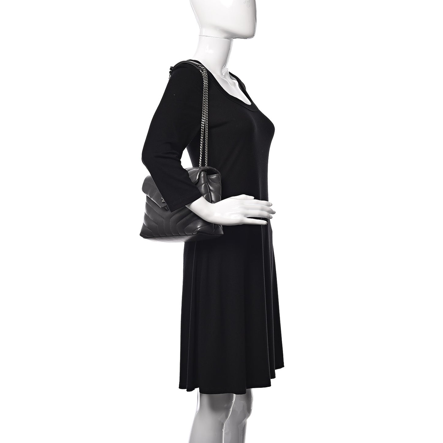 Calfskin Y Quilted Monogram Small Loulou Chain Satchel Asphalt