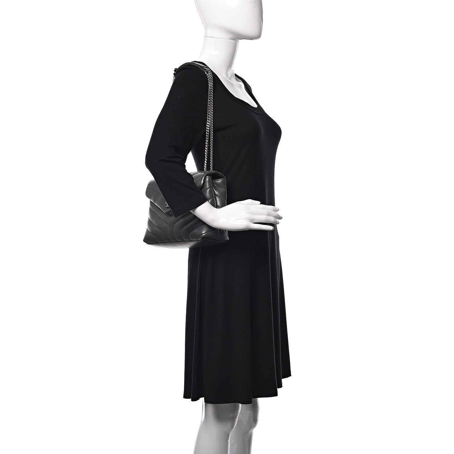Saint Laurent Calfskin Y Quilted Monogram Small Loulou Chain Satchel Asphalt 2 of 10