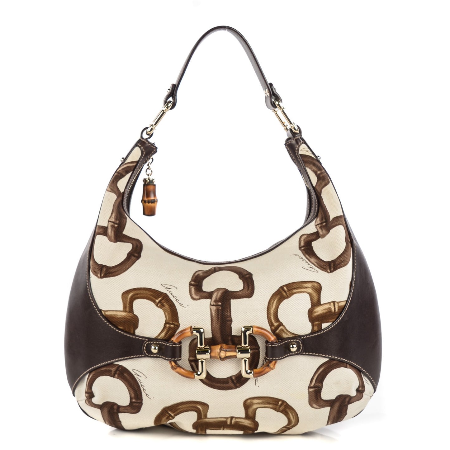 Canvas Bamboo Horsebit Print Amalfi Hobo Brown