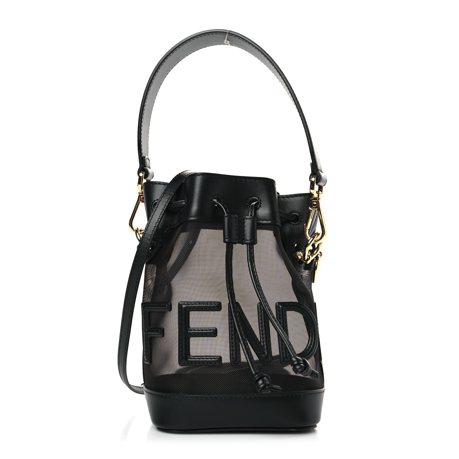 Fendi Mesh Vitello King F is Fendi Logo Embroidered Mini Mon Tresor Bucket Bag Black 1 of 8