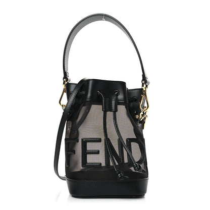Fendi Mesh Vitello King F is Fendi Logo Embroidered Mini Mon Tresor Bucket Bag Black 1 of 8