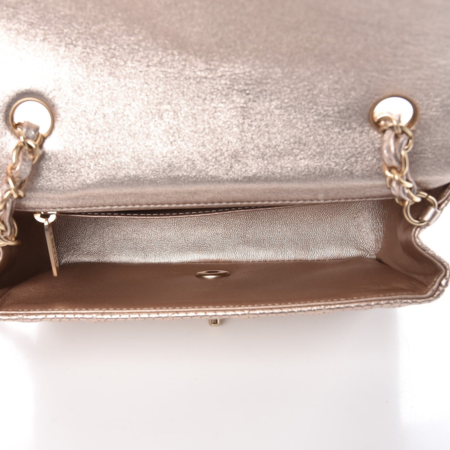 Metallic Lambskin Perforated Mini Rectangular Flap Light Gold