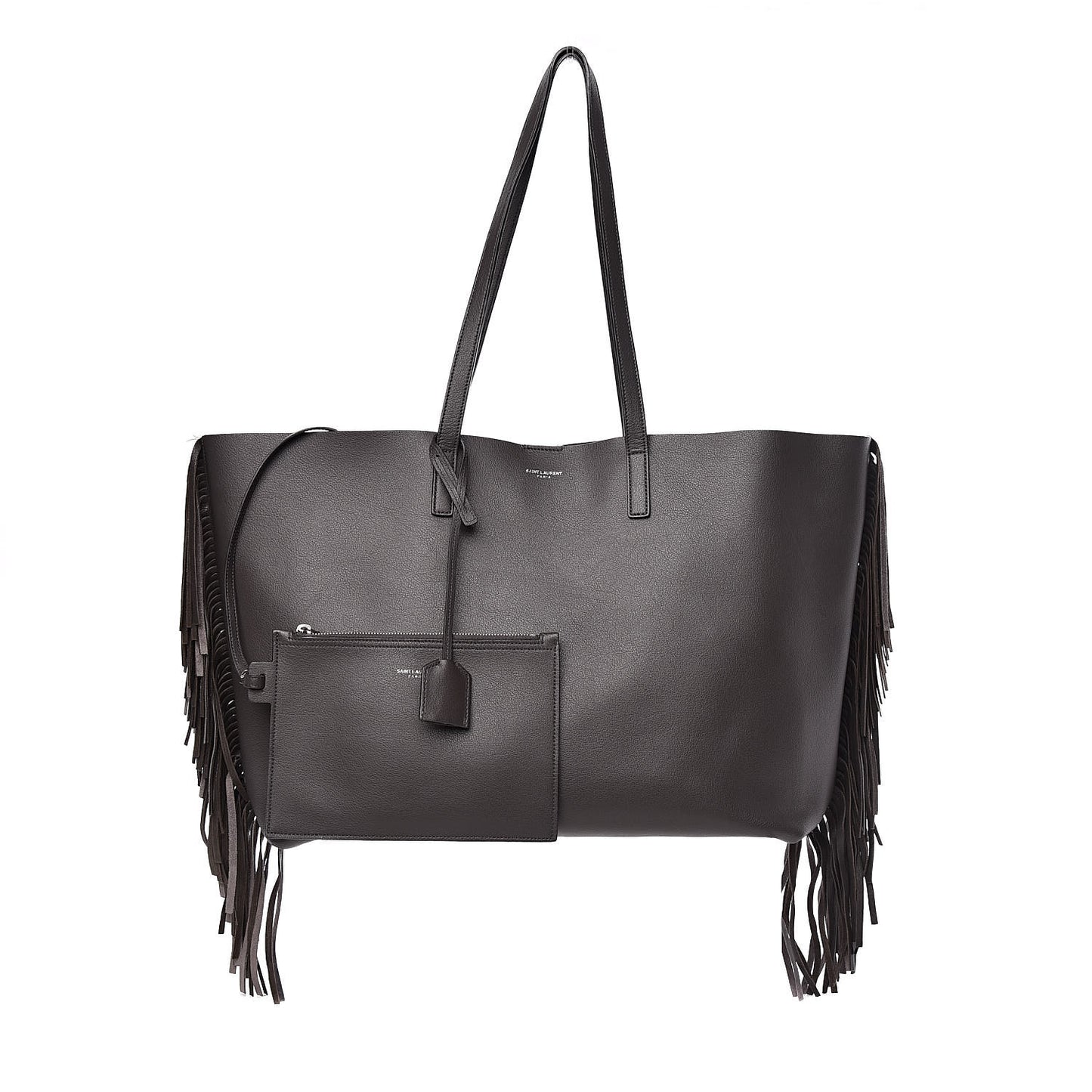 Calfskin Large Fringe Shopping Tote Dark Grey
