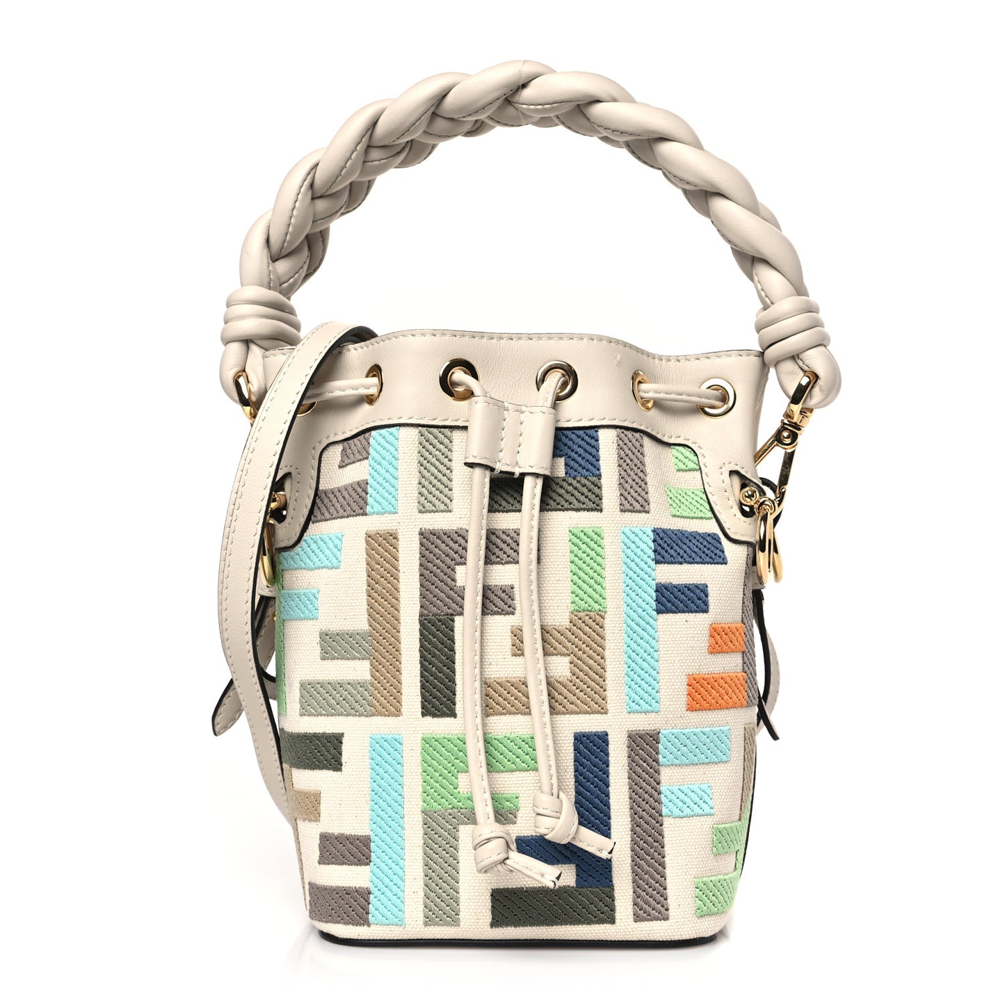 Canvas Vitello Grace F is Fendi FF Multicolor Embroidered Mini Mon Tresor Bucket Bag Grezzo Multicolor Latte