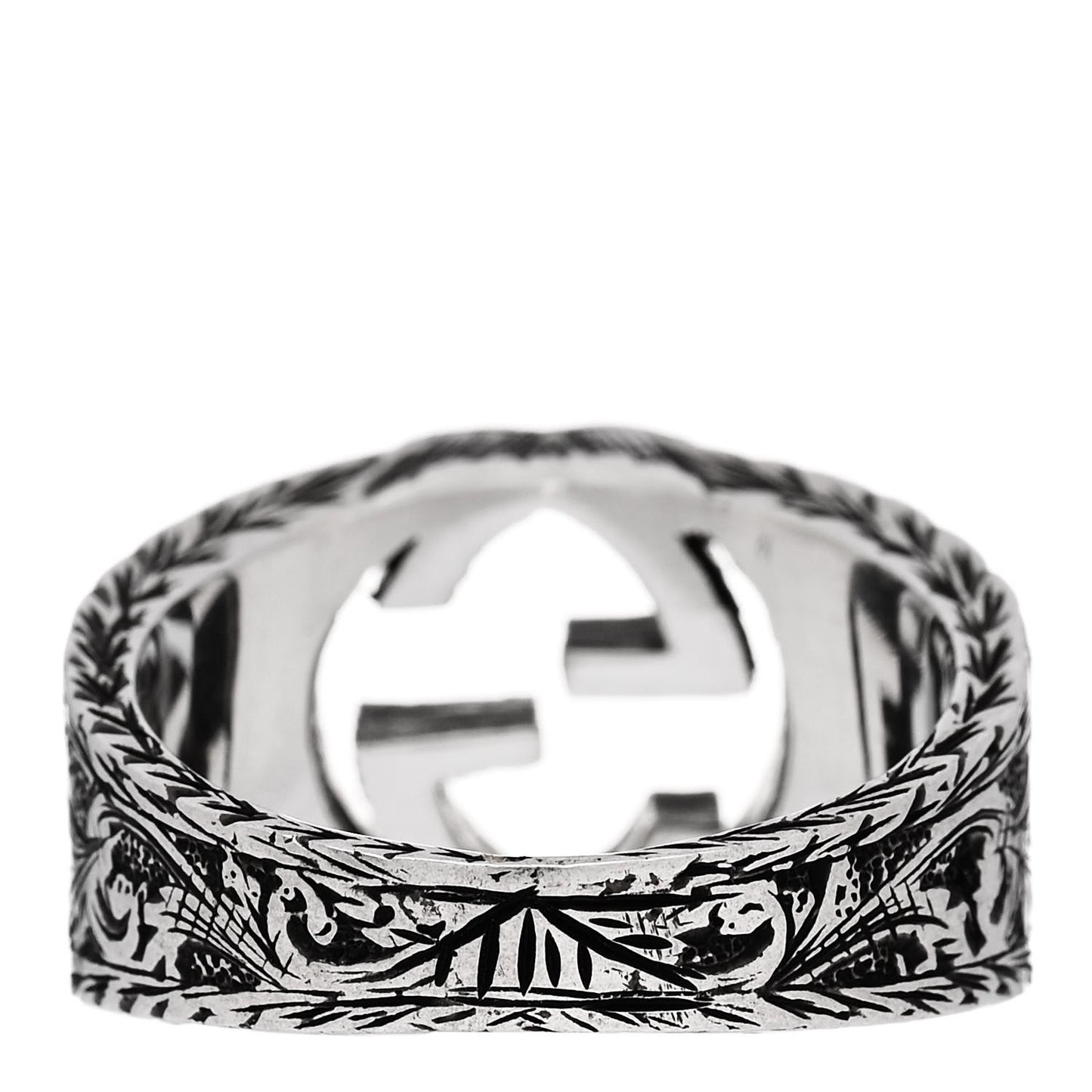 Sterling Silver Interlocking GG Signet Ring 63 10.5