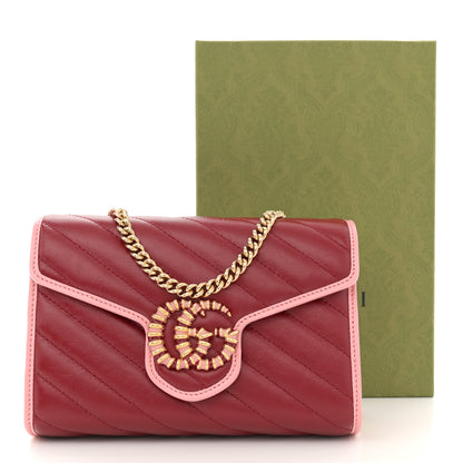 Gucci Azalea Calfskin Enamel Matelasse Diagonal Torchon GG Marmont Chain Wallet New Cherry Red Wild Rose 11 of 11