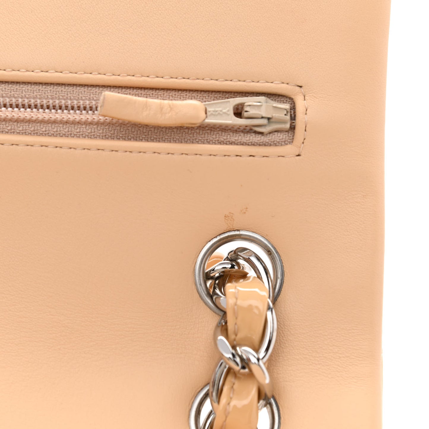 Patent Chevron Quilted Jumbo Double Flap Beige