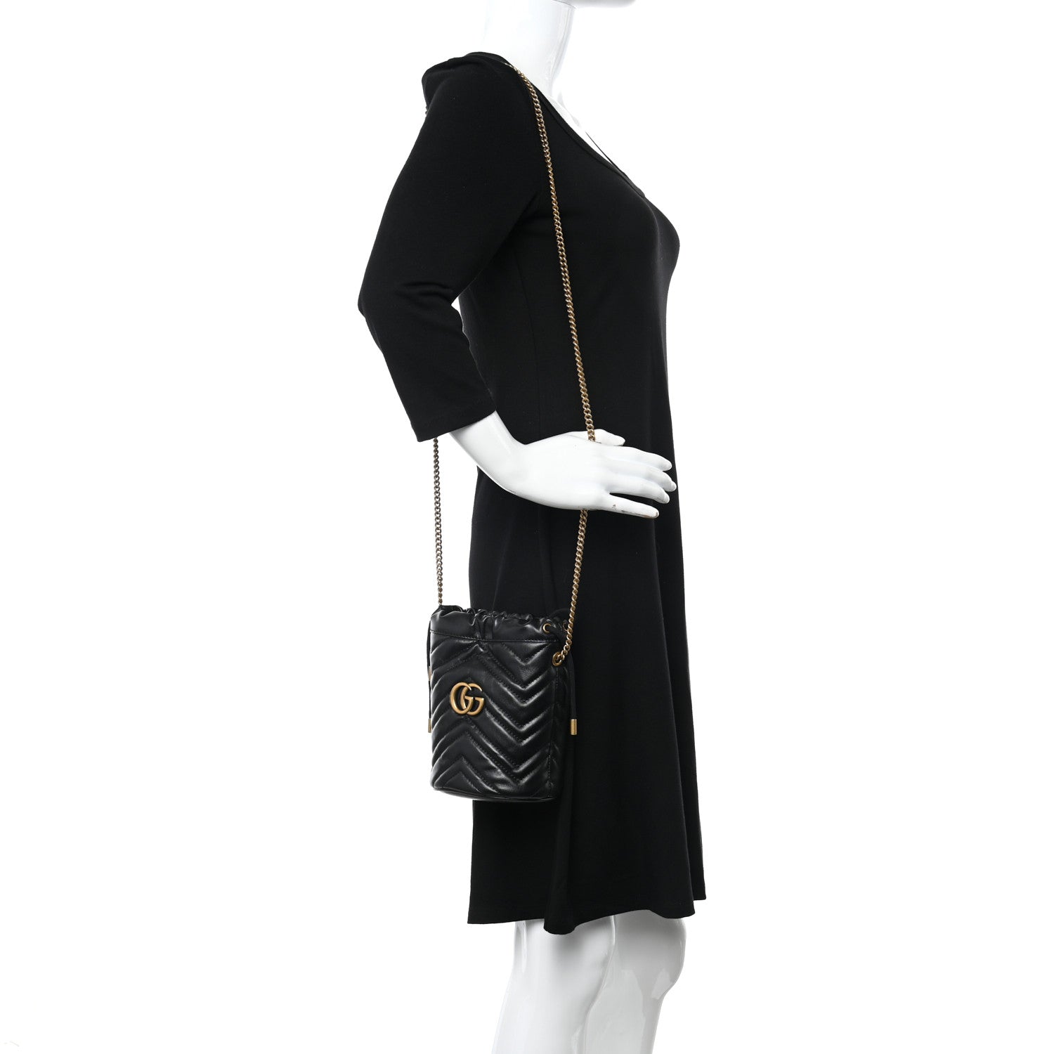 Gucci Calfskin Matelasse Mini GG Marmont 2.0 Bucket Bag Black 2 of 9