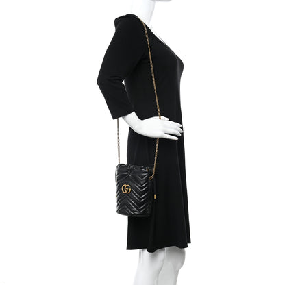 Gucci Calfskin Matelasse Mini GG Marmont 2.0 Bucket Bag Black 2 of 9
