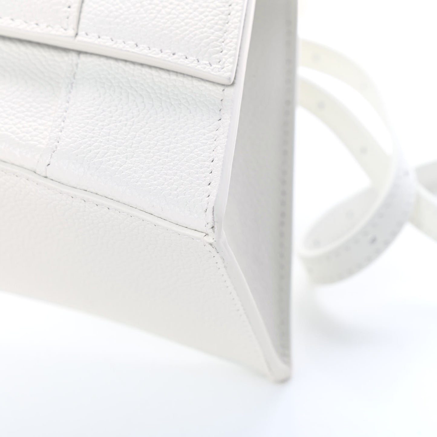 Grained Calfskin Small Hourglass Top Handle Bag White