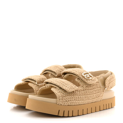 Gucci Raffia Cotton Crochet GG Sandals 37 Ecru Sandstorm 4 of 11