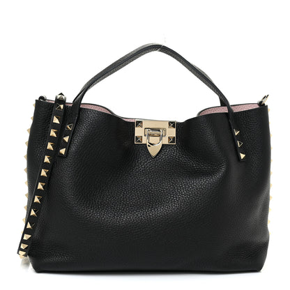 Valentino Garavani Grained Calfskin Small Rockstud Flip Lock Tote Black Rose Quartz 1 of 13