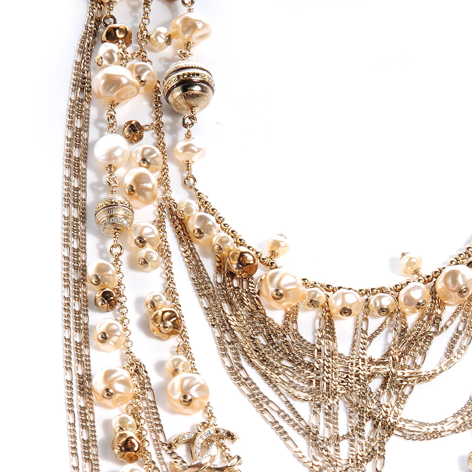 Chanel Crystal Pearl CC Stacked Necklace Gold 5 of 6