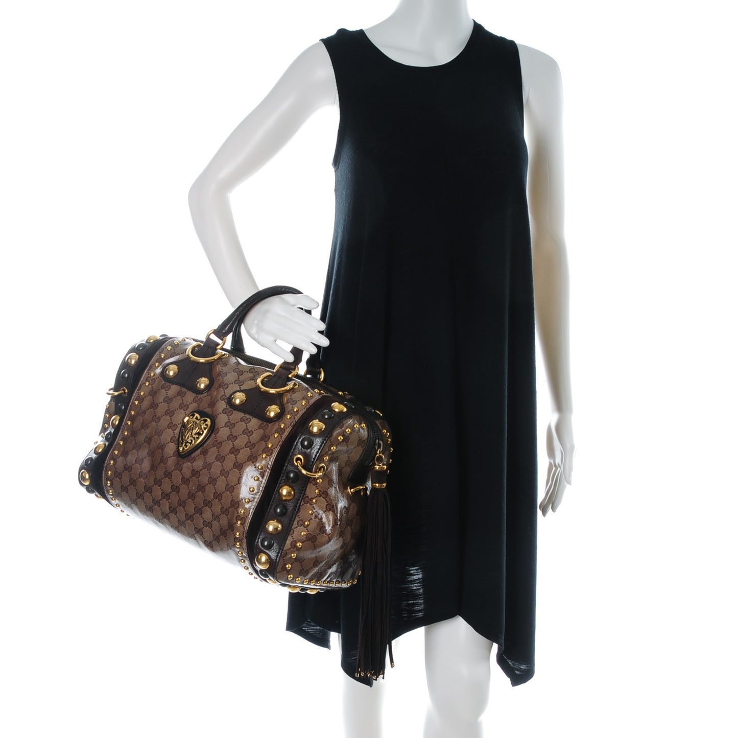 Crystal Monogram Studded Large Babouska Boston Dark Brown