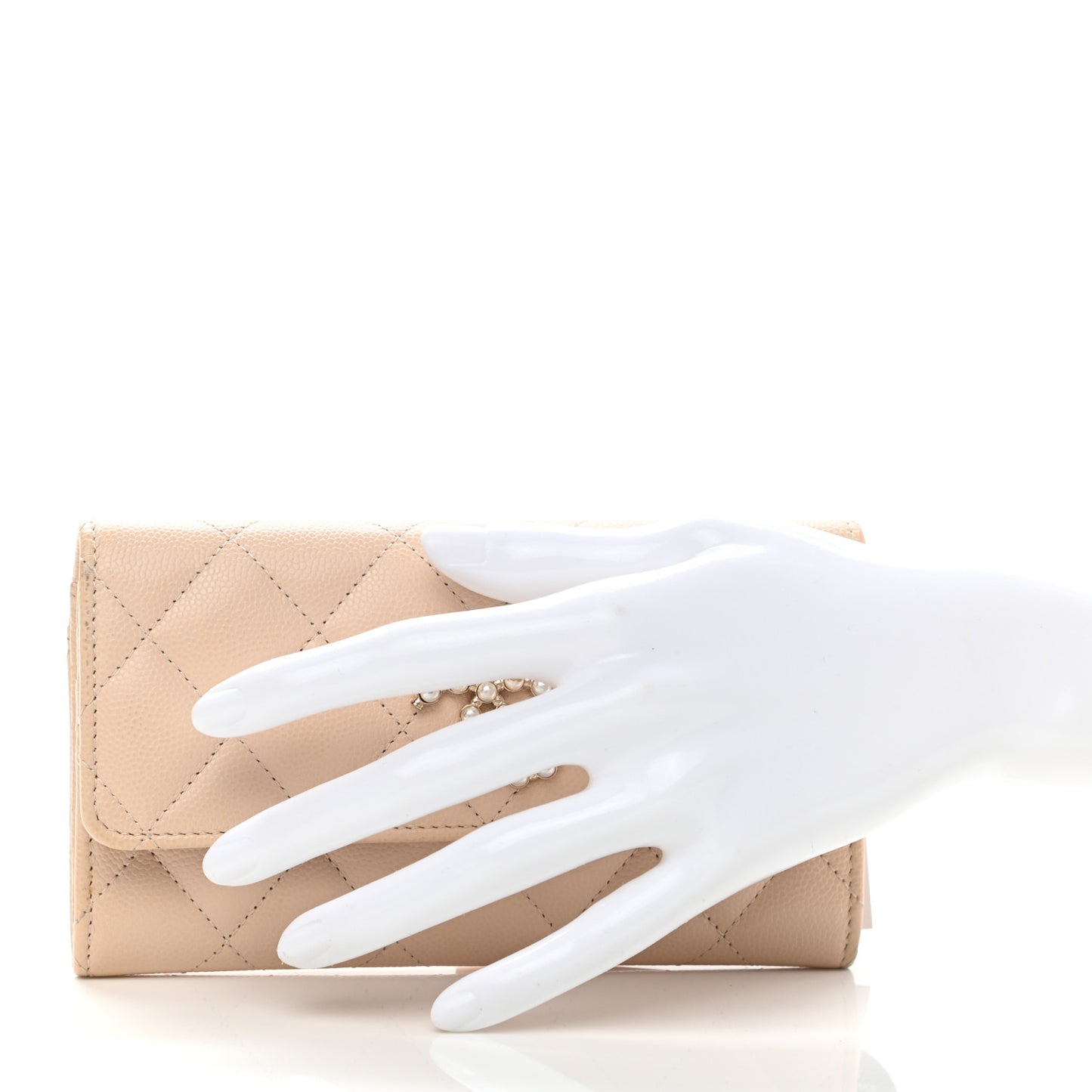 Caviar Pearl Quilted Coco Candy Wallet Beige