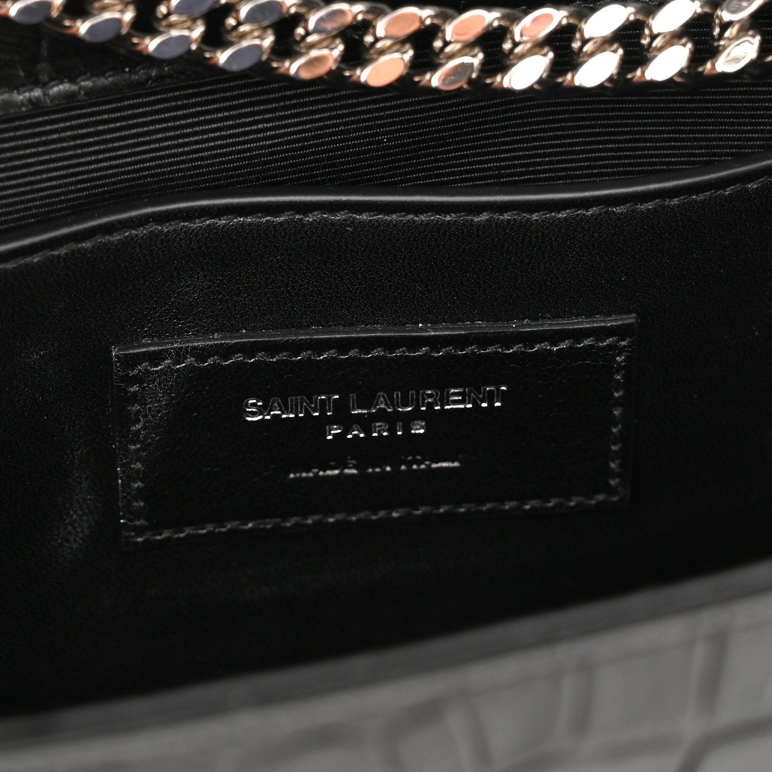Saint Laurent Calfskin Crocodile Embossed Medium Classic Monogram Kate Tassel Satchel Black 7 of 10