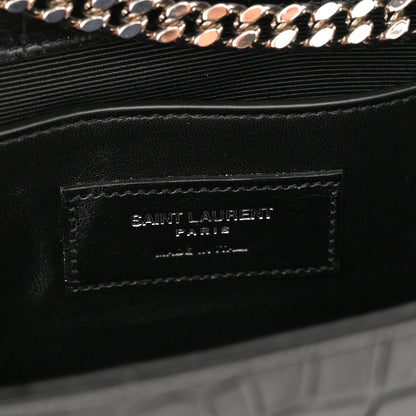 Saint Laurent Calfskin Crocodile Embossed Medium Classic Monogram Kate Tassel Satchel Black 7 of 10