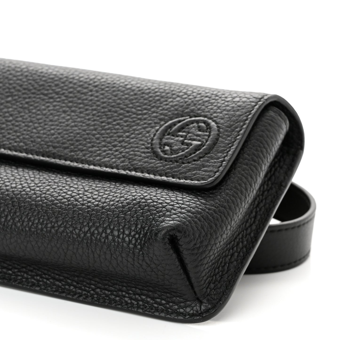 Pebbled Calfskin Soho Flap Belt Bag Black