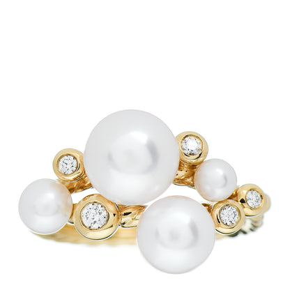 David Yurman 18K Yellow Gold Diamond Pearl Cluster Cable Ring 60 9 1 of 5