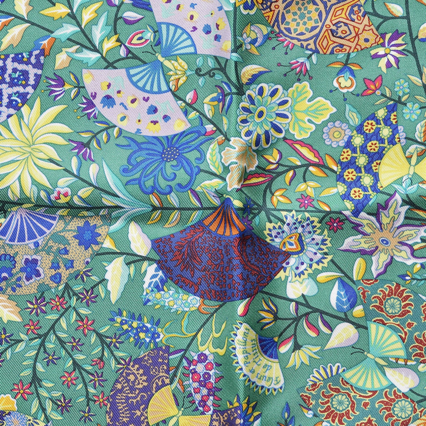 Cashmere Silk Fleurs et Papillons de Tissus Pocket Square Vert Violet Juane