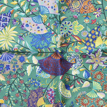 Hermes Cashmere Silk Fleurs et Papillons de Tissus Pocket Square Vert Violet Juane 7 of 7