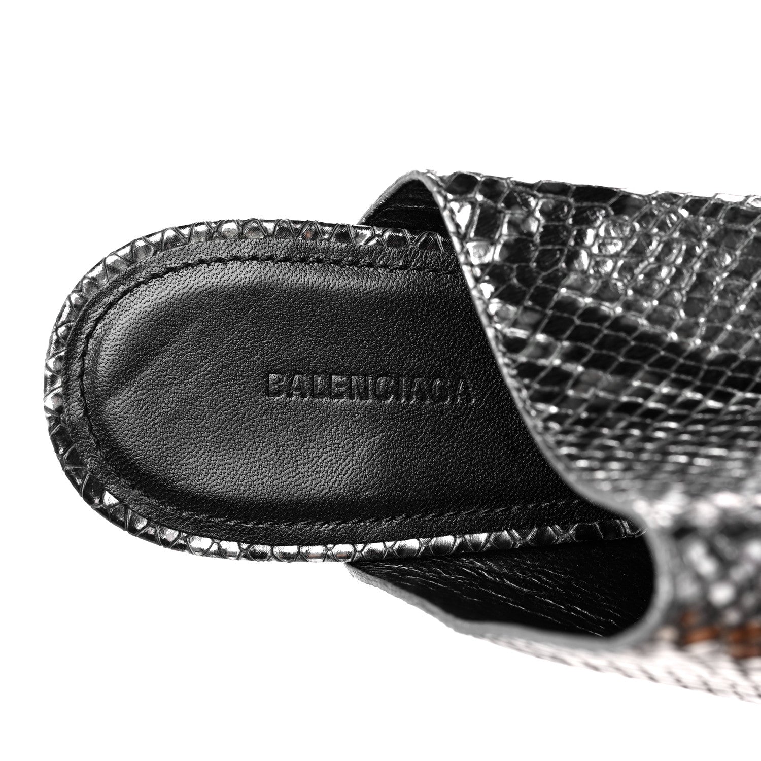 Balenciaga Kidskin Snake Effect Oval 90mm Mule Pump 36 Silver 7 of 8