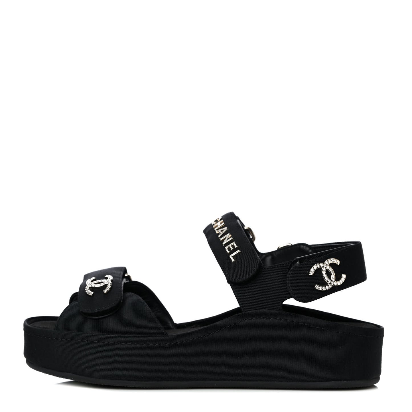 Grosgrain Crystal Logo Platform Sandals 36 Black