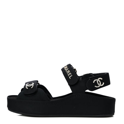 Chanel Grosgrain Crystal Logo Platform Sandals 36 Black 1 of 16