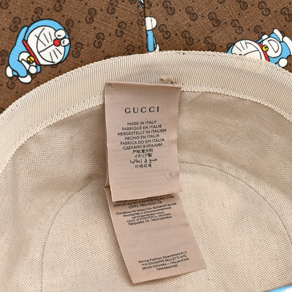 Gucci X DORAEMON Mini Vintage GG Supreme Monogram Textured Dollar Calfskin Bucket Hat L Beige Cherry Red 9 of 10