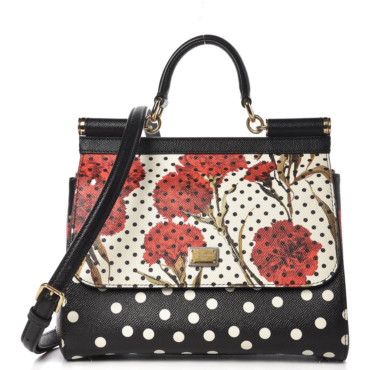 Dolce & Gabbana Dauphine Polka Dot Floral Print Medium Miss Sicily Satchel Black 1 of 13