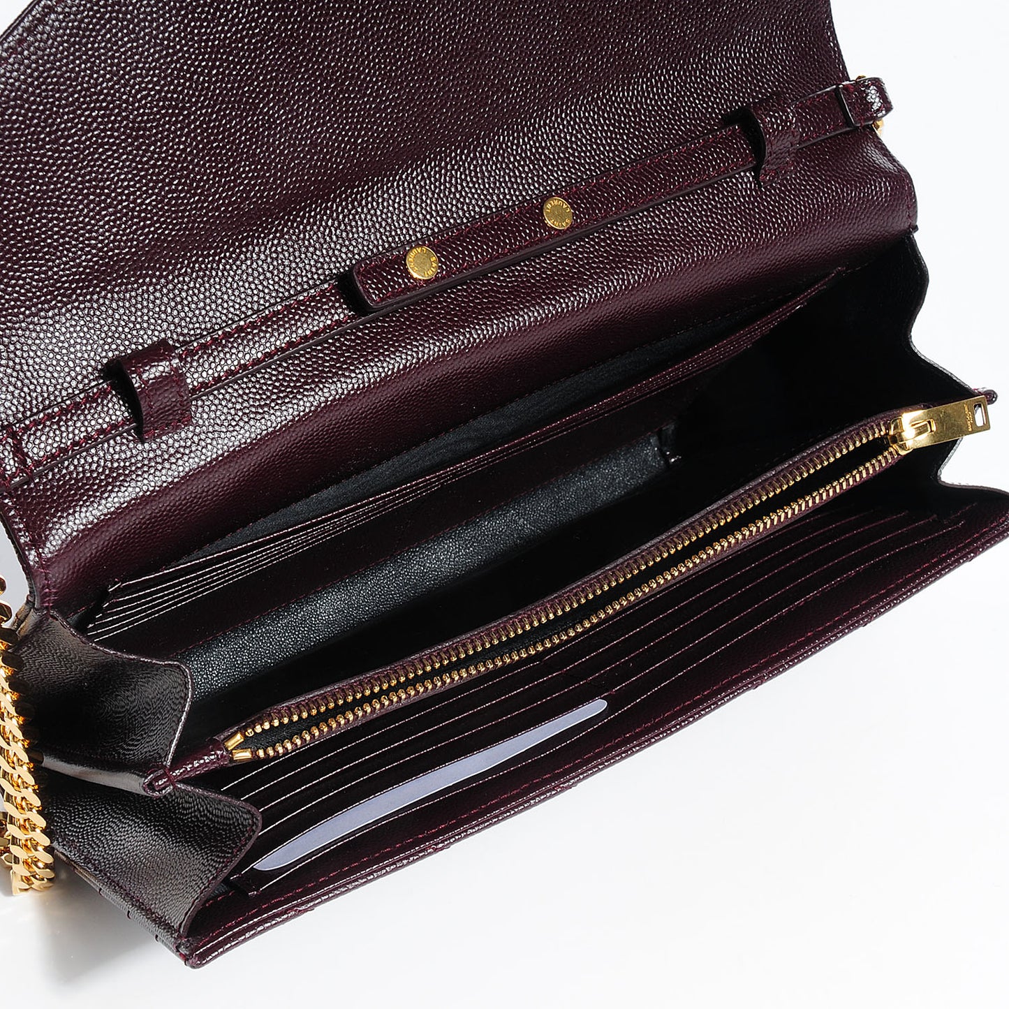 Grain De Poudre Matelasse Chevron Monogram Chain Wallet Bordeaux