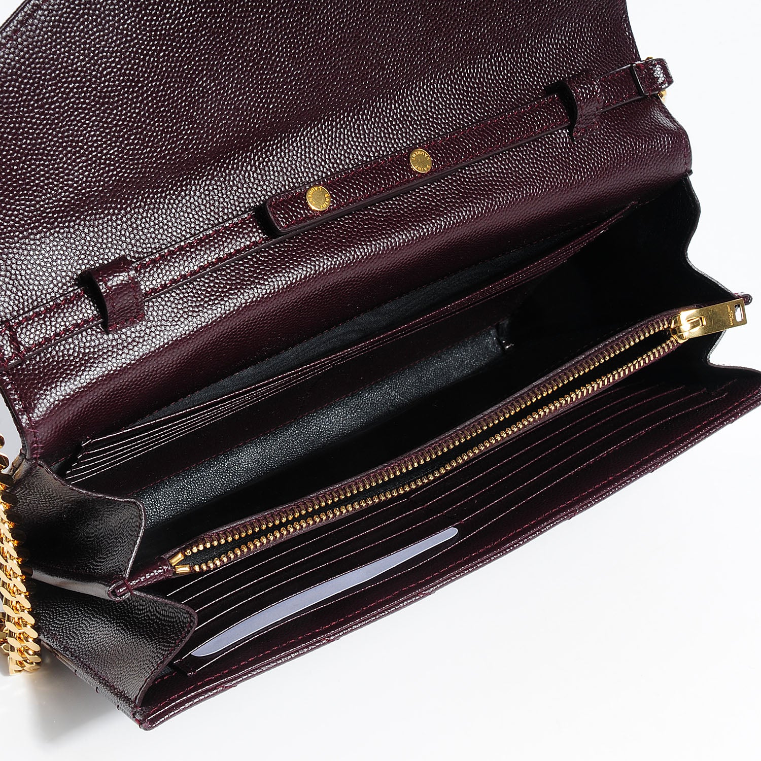 Saint Laurent Grain De Poudre Matelasse Chevron Monogram Chain Wallet Bordeaux 5 of 8
