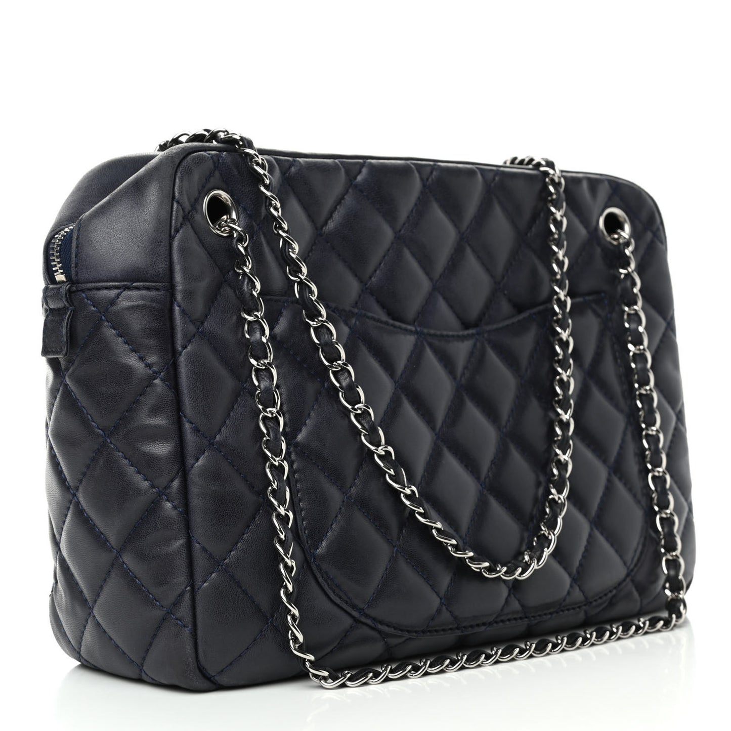 Lambskin Quilted Medium Camera Case Dark Navy Blue