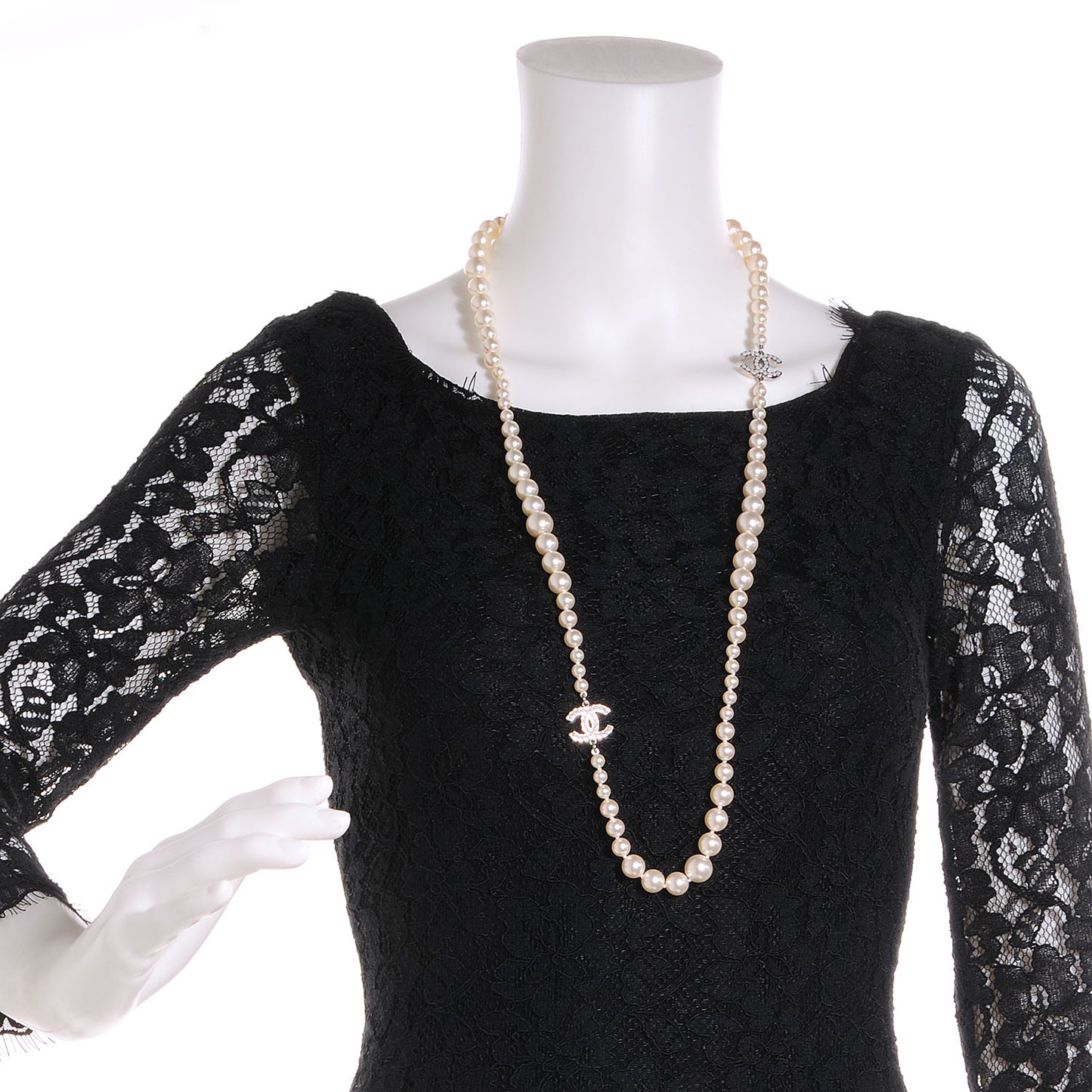 Pearl CC Long Strand Necklace Silver